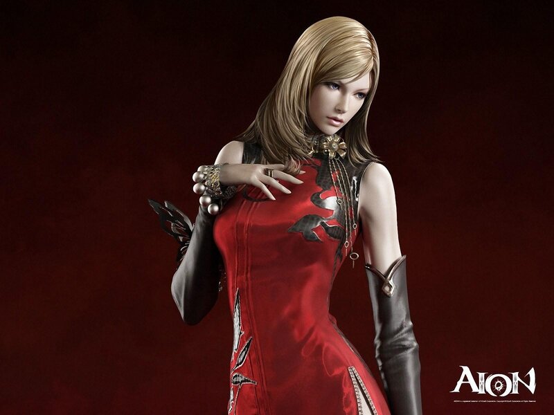 Aion character in red dress