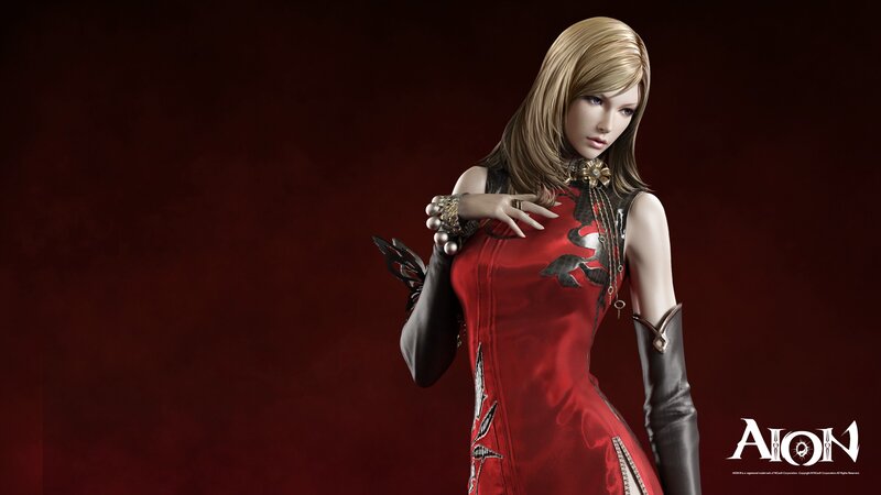 Aion character in red dress