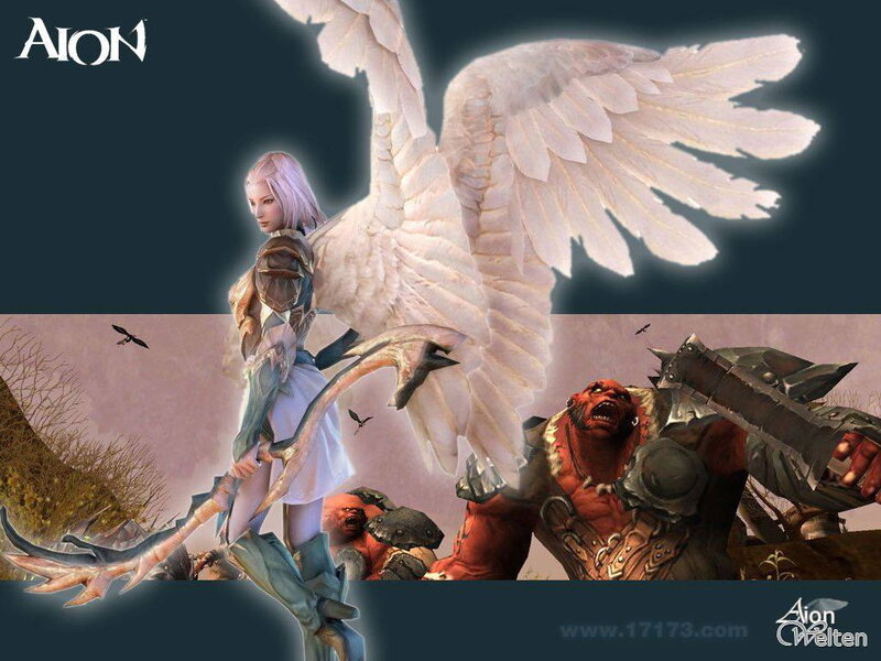 Aion game artwork with angel and demon