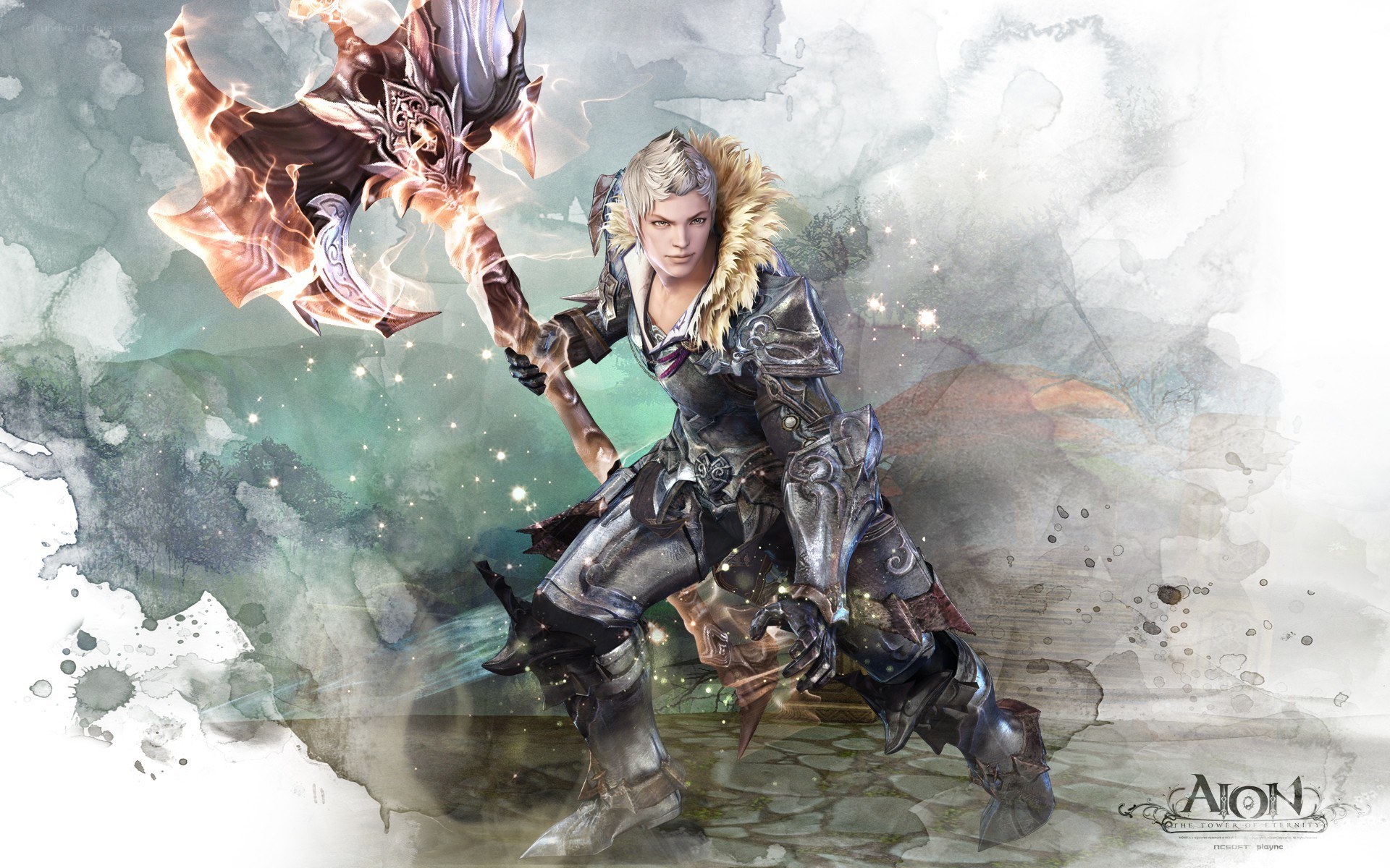 Aion warrior with glowing axe