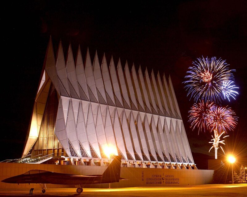 Air Force Academy Chapel at night
