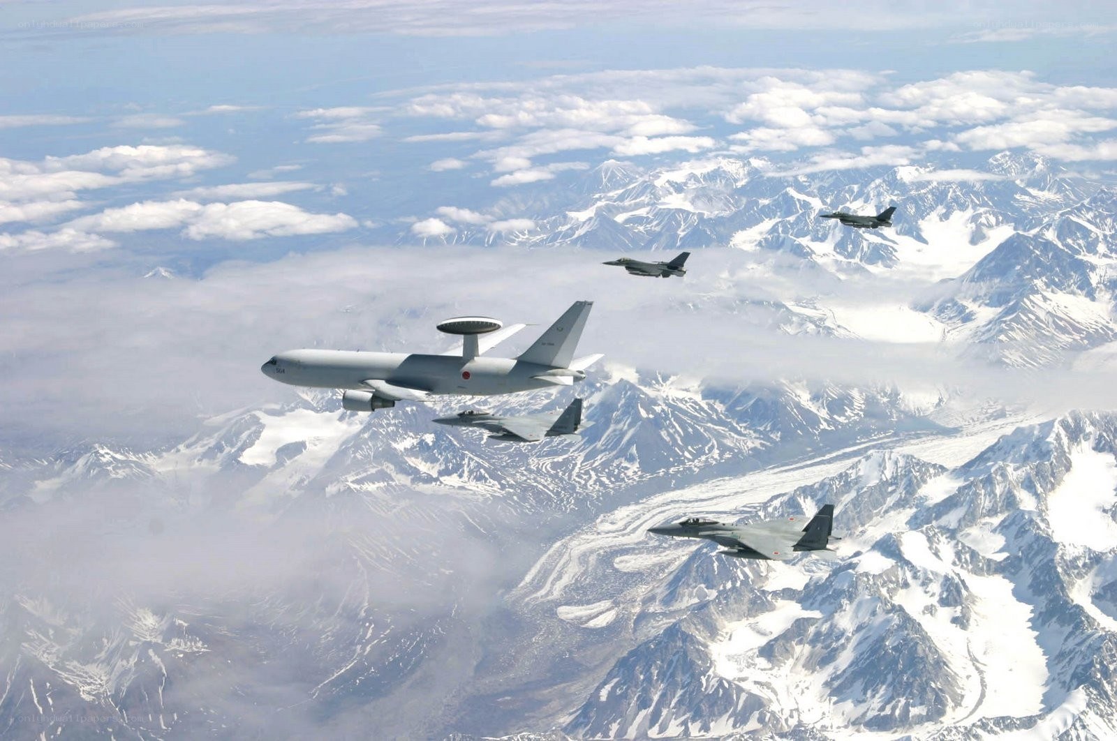 Air force aircraft over mountains