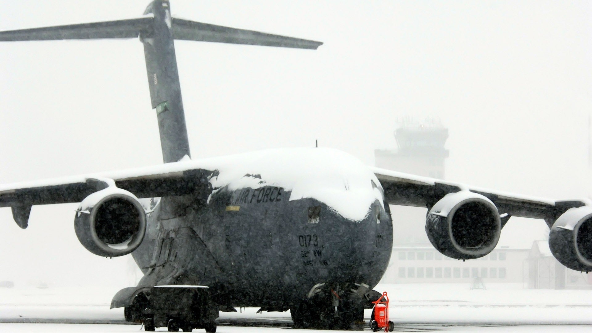 Air Force cargo plane in snow