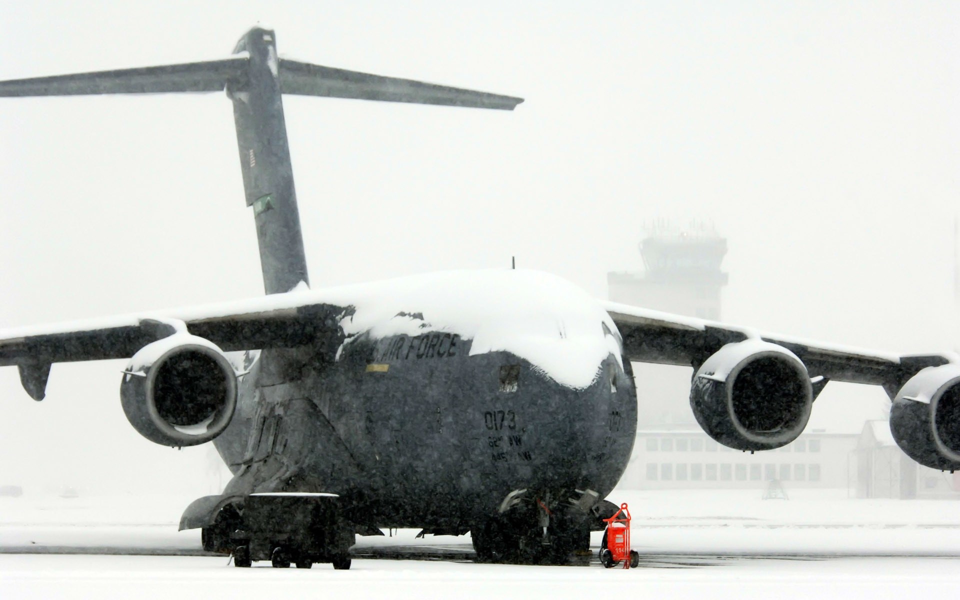 Air Force cargo plane in snow