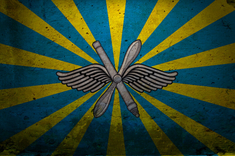 air force insignia on sunburst background
