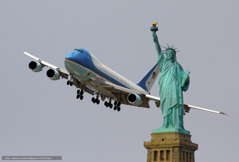Air Force One near Statue of Liberty