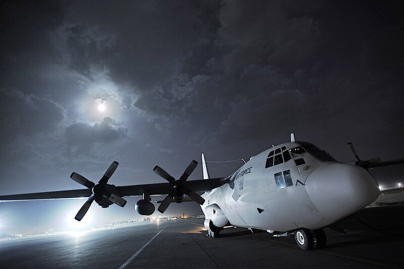 Air Force Plane on Tarmac — White