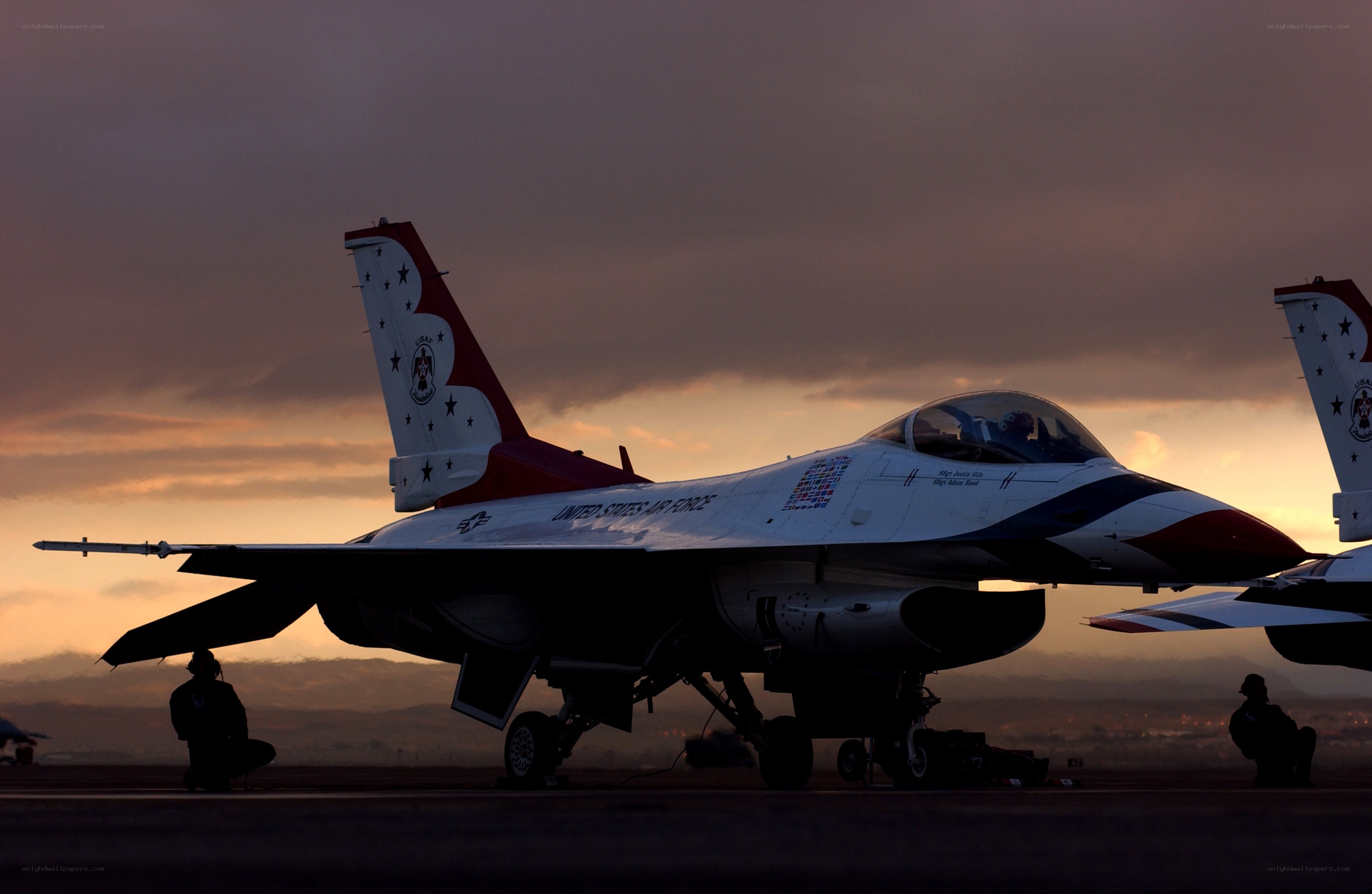 Air Force Thunderbirds jet at sunset