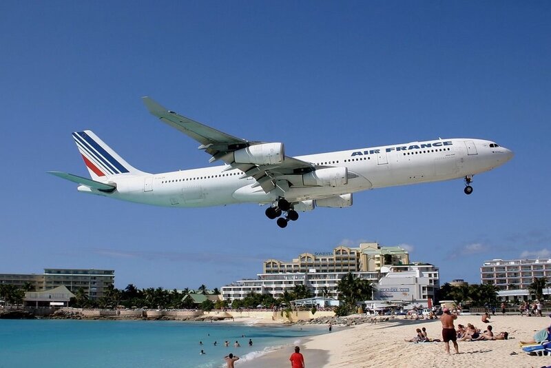 Air France plane landing over beach