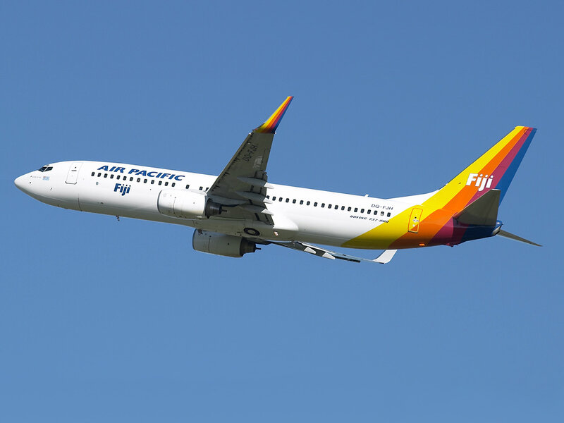 Air Pacific Fiji airplane in flight