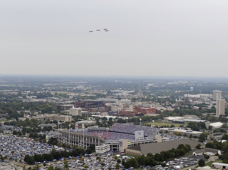 Air show over a stadium