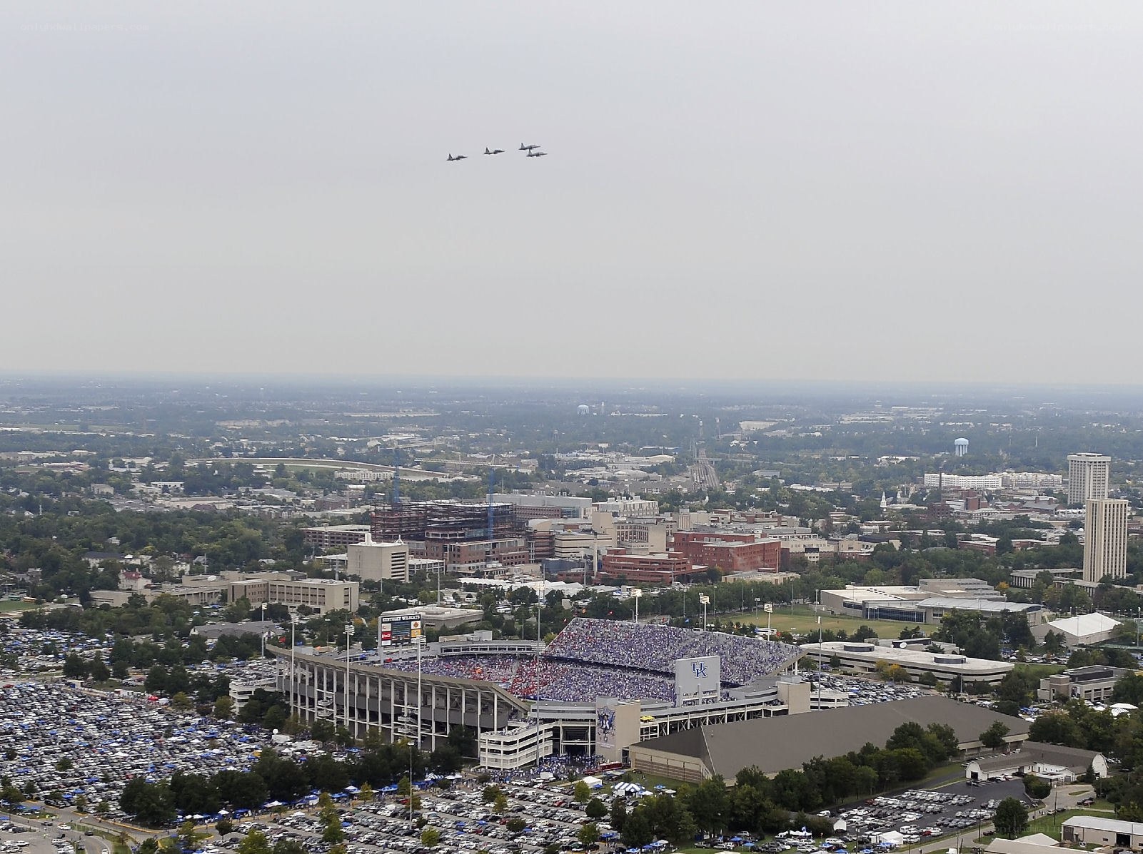 Air show over a stadium
