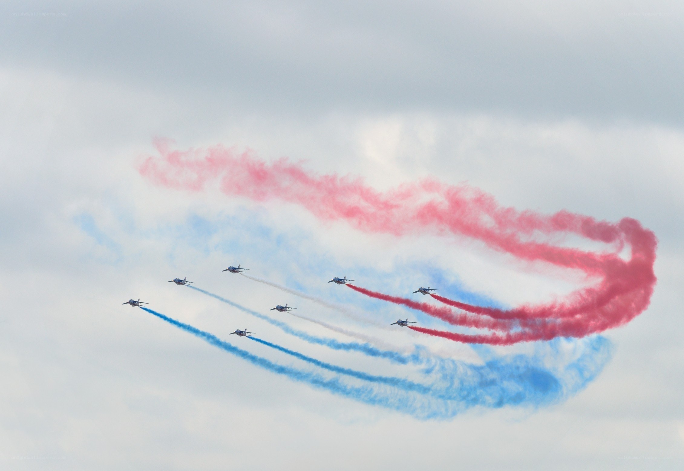 Air show with colored smoke