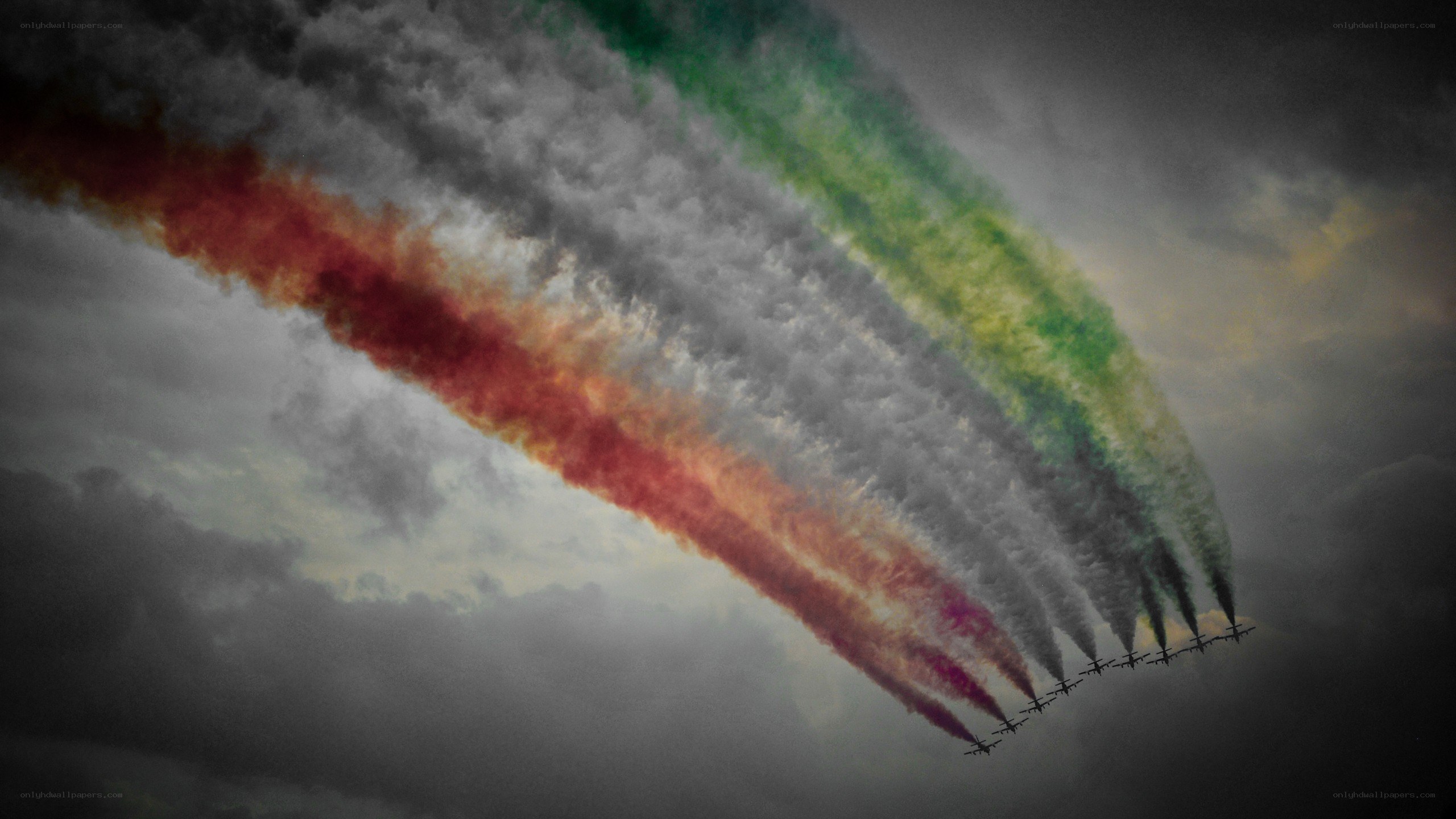 Air show with colored smoke