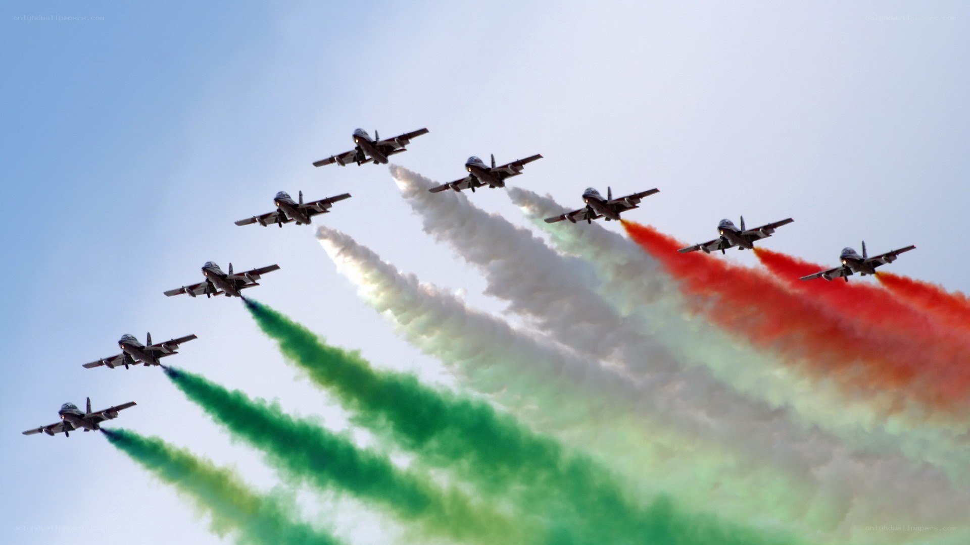 Air show with colored smoke