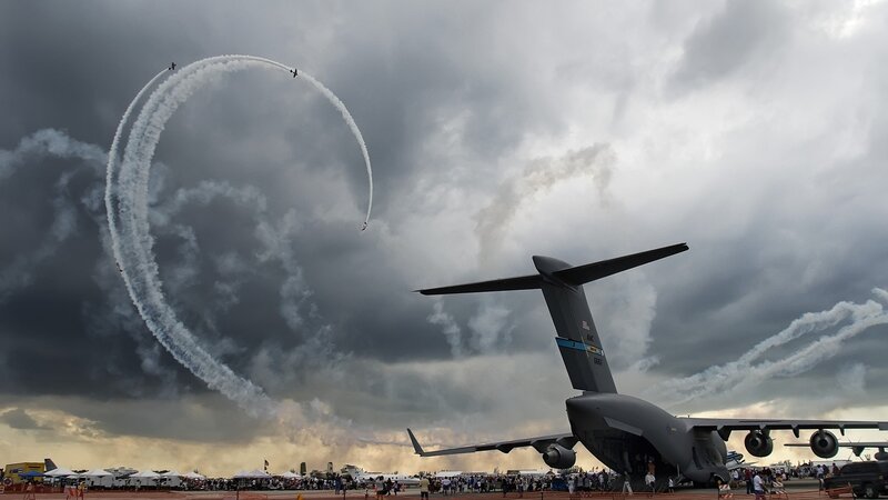 Air show with smoke trails