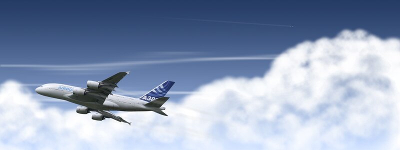 Airbus A380 Airplane — Blue, Serene, Afternoon, Digital Art, Clouds