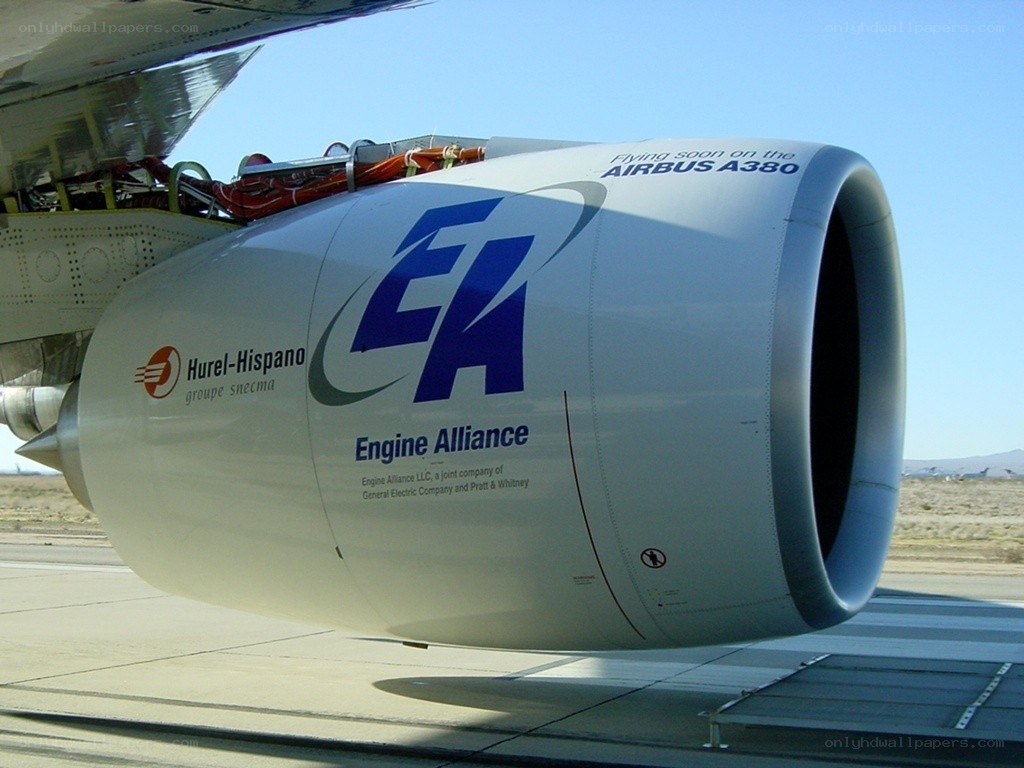 Airbus A380 engine on tarmac