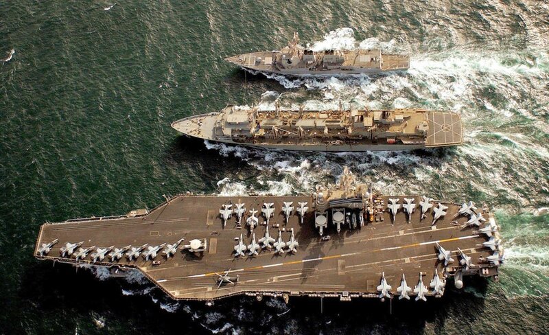 Aircraft carrier and escort ships