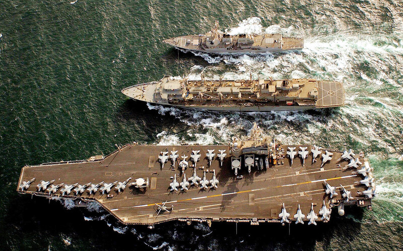 Aircraft carrier and escort ships