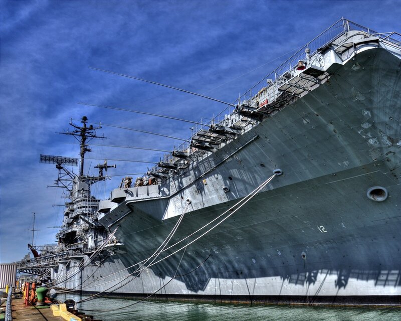 Aircraft Carrier at Dock — Blue, Dramatic