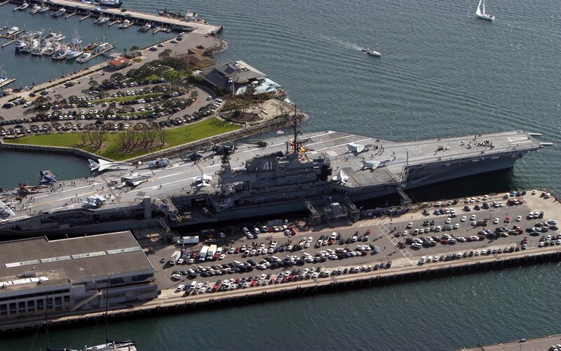 Aircraft carrier at naval base