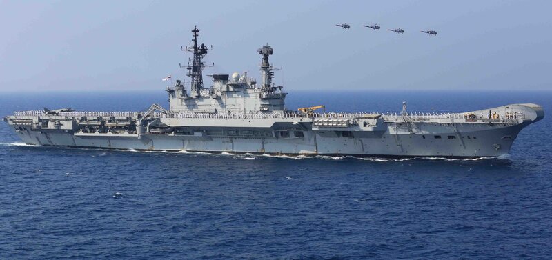 Aircraft Carrier at Sea — Blue, Calm, Afternoon, Photograph, Helicopters