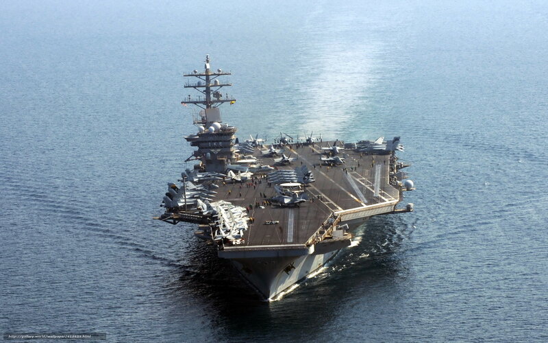 Aircraft Carrier at Sea — Blue, Calm, Afternoon, Photograph, Ocean, Deck