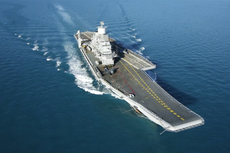 Aircraft Carrier at Sea — Blue, Calm, Afternoon, Photograph, Ocean, Ship