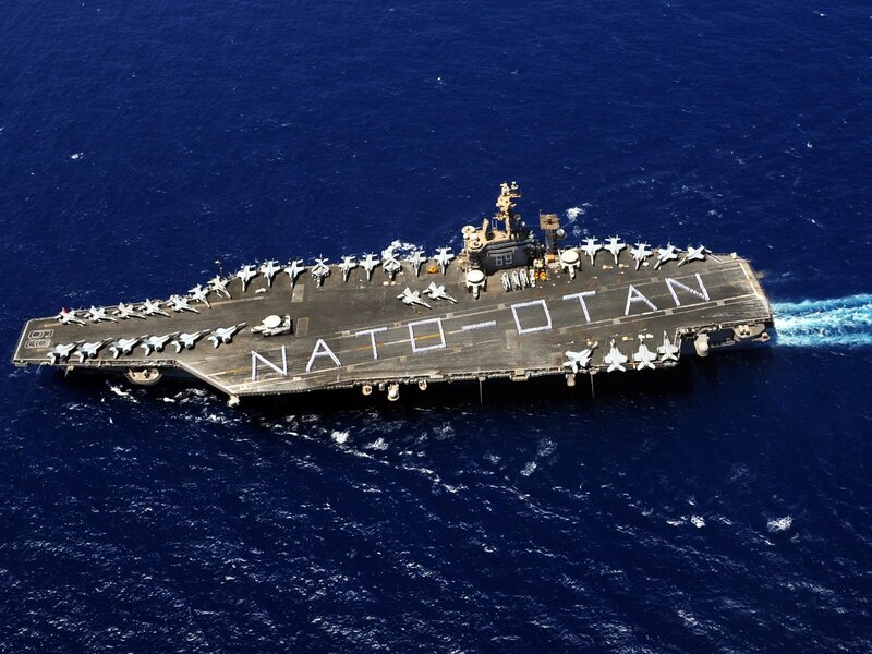 Aircraft Carrier at Sea — Blue, Calm, Photograph, Ocean