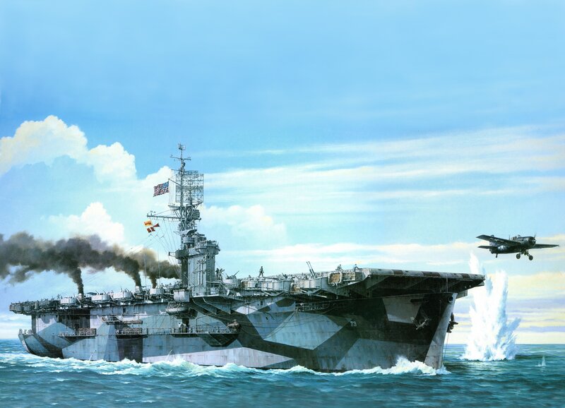 Aircraft Carrier at Sea — Blue, Dramatic, Afternoon, Illustration