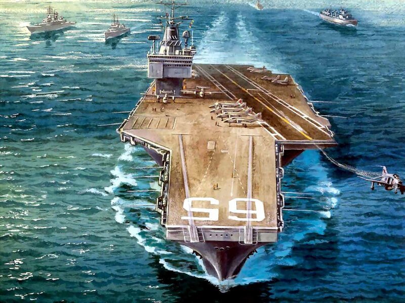 Aircraft Carrier at Sea — Blue, Dramatic, Afternoon, Illustration, Warships