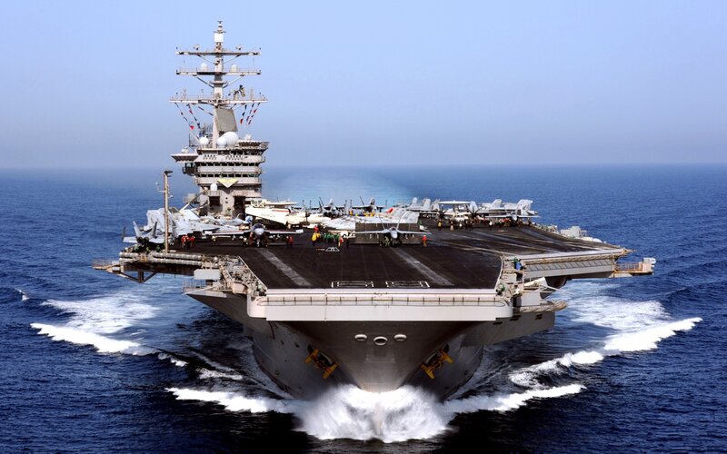 Aircraft Carrier at Sea — Blue, Dramatic, Afternoon, Photograph, Ocean, Crew