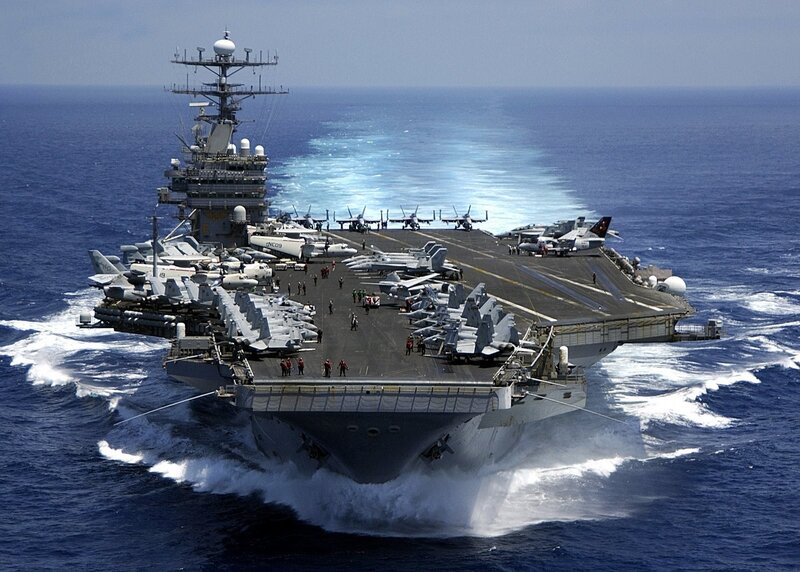 Aircraft Carrier at Sea — Blue, Dramatic, Afternoon, Photograph, Planes