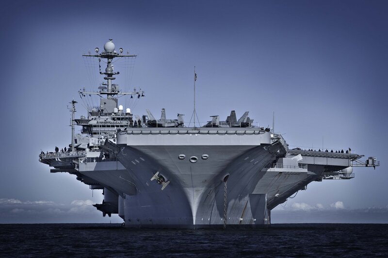 Aircraft Carrier at Sea — Blue, Dramatic, Afternoon, Photograph, Ships