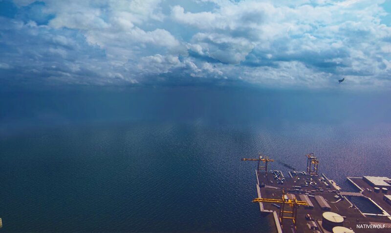 Aircraft Carrier at Sea — Blue, Dramatic, Digital Art