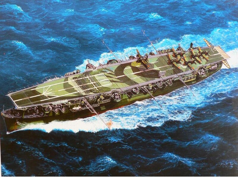Aircraft Carrier at Sea — Blue, Dramatic, Illustration