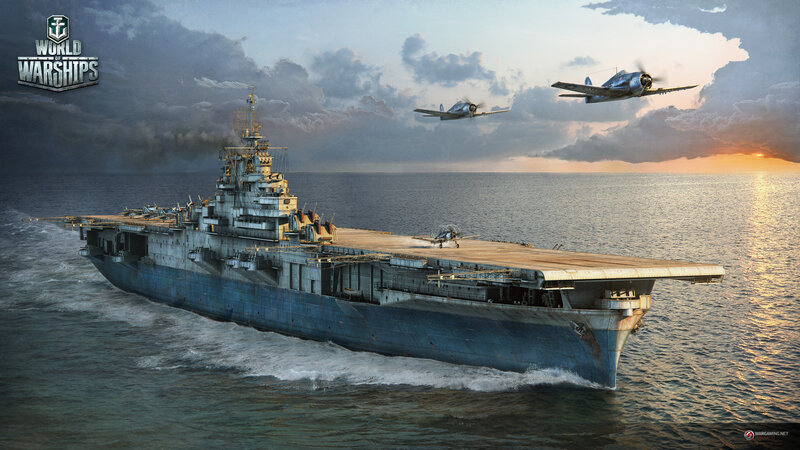 Aircraft Carrier at Sea — Blue, Dramatic, Sunset, Digital Art