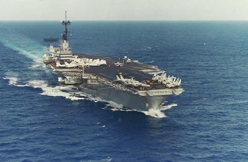 Aircraft Carrier at Sea — Blue