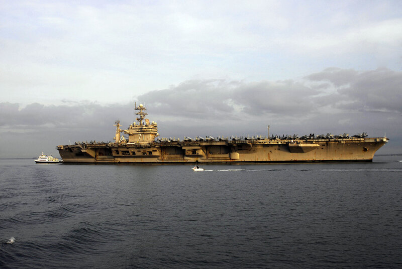 Aircraft Carrier at Sea — Gray, Calm, Afternoon, Photograph