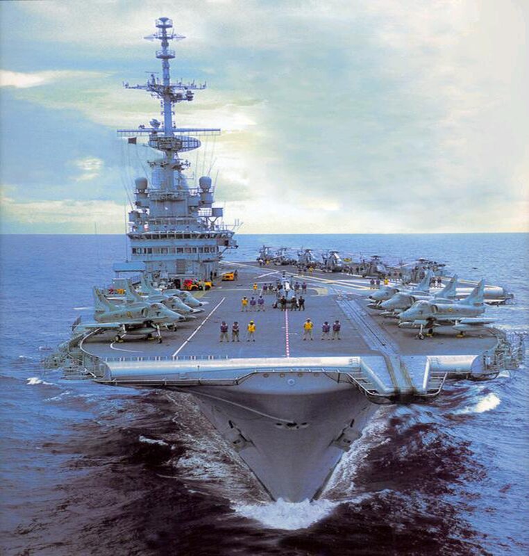 Aircraft Carrier at Sea — Gray, Dramatic, Afternoon, Photograph, Jets