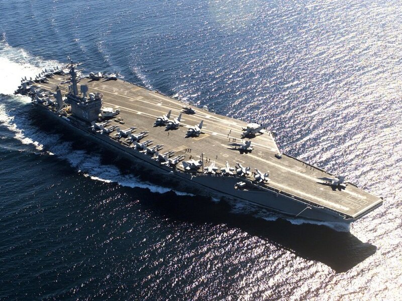 Aircraft Carrier at Sea — Gray, Dramatic, Afternoon, Photograph, Ocean, Deck