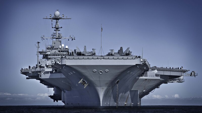 Aircraft Carrier at Sea — Gray, Dramatic, Afternoon, Photograph, Ship, Ocean