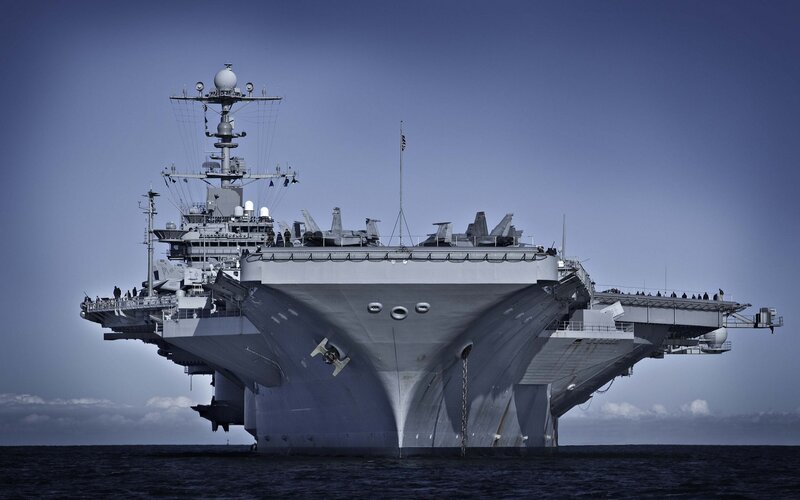 Aircraft Carrier at Sea — Gray, Dramatic, Afternoon, Photograph, Ship