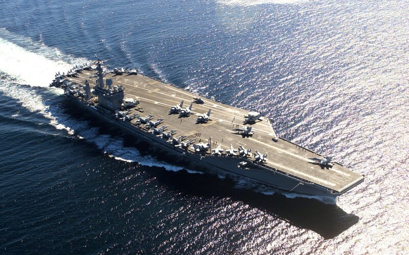 Aircraft Carrier at Sea — Gray, Dramatic, Afternoon