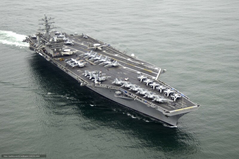 Aircraft Carrier at Sea — Gray, Dramatic, Photograph, Fighter Jets, Ocean