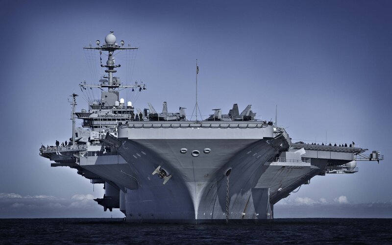 Aircraft Carrier at Sea — Gray, Dramatic, Photograph, Ship