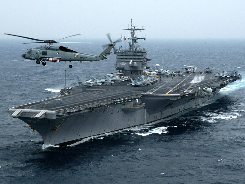 Aircraft Carrier at Sea — Gray, Dramatic, Photograph