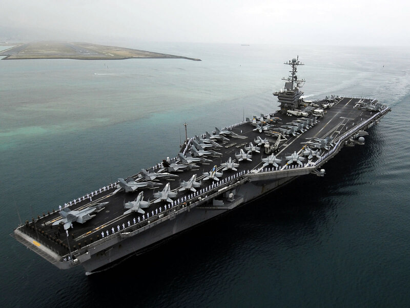 Aircraft Carrier at Sea — Gray, Overcast