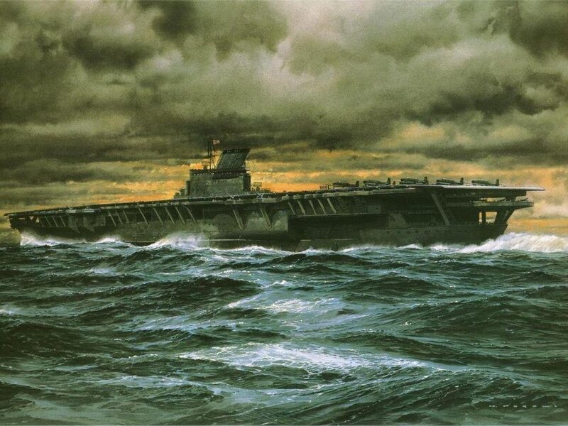Aircraft Carrier at Sea — Green
